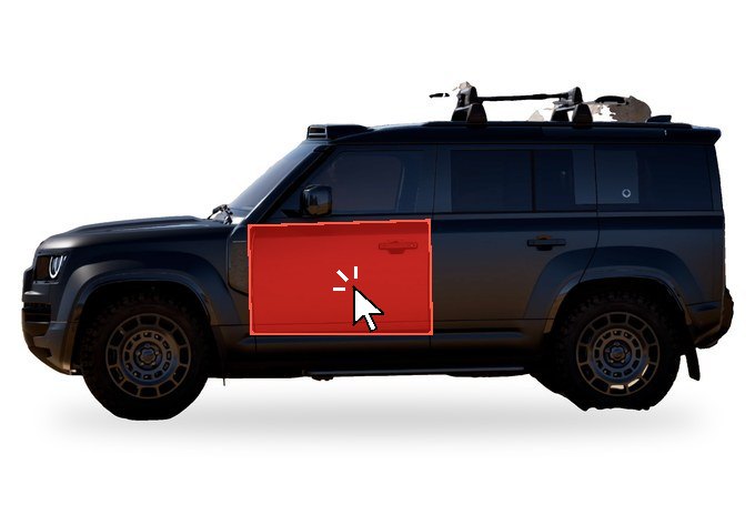 Defender side view with the right front door highlighted
